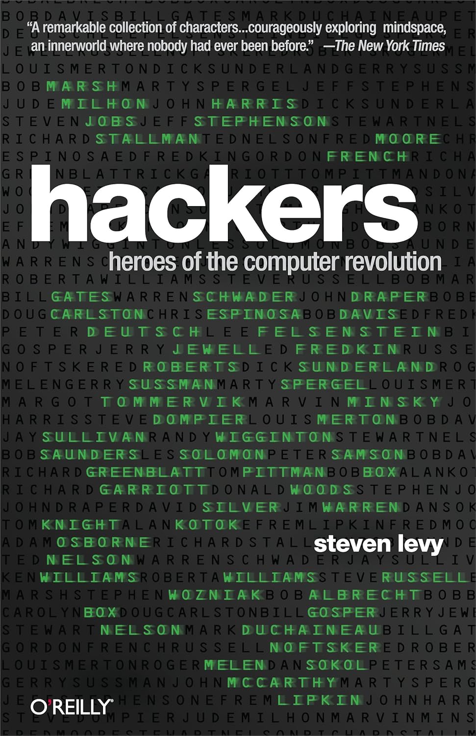 Book cover for Hackers: Heroes of the Computer Revolution by Steven Levy, depicting themes of early computing and the pioneering hacker culture